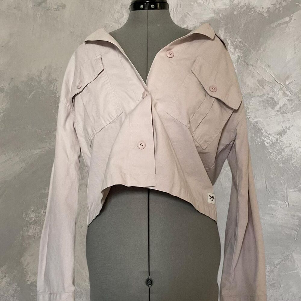 Vans Cropped Utility Jacket Pink Button Front Shacket Size Medium